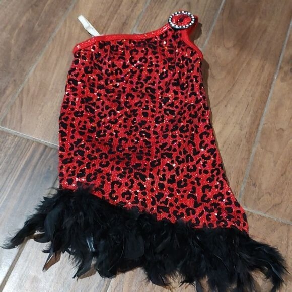 A Wish Come True Small Child 5 6 7 SC sequins red leotard feathers black - Picture 1 of 6